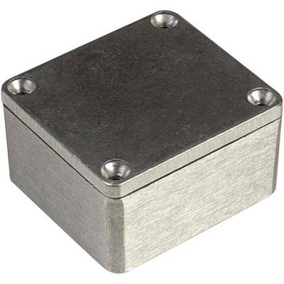 Petit boîtier métallique carré avec quatre vis aux coins, probablement utilisé pour le montage ou la protection d'équipements électroniques.