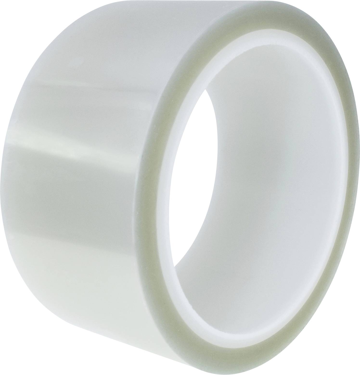 Un rouleau de ruban adhésif transparent, partiellement visible, présenté sur un fond blanc.