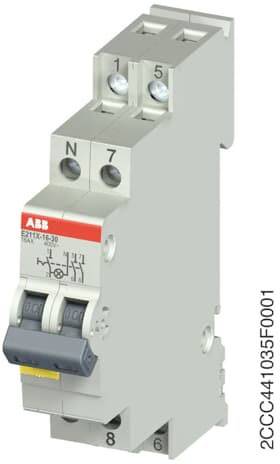 Disjoncteur ABB avec deux interrupteurs et les désignations N, L, chiffres 1-8, numéro de modèle 2CCG441035F0001.