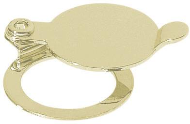 Bague dorée avec un couvercle rond rabattable, souvent utilisée sur les meubles et la vaisselle anciens pour masquer les trous de serrure.