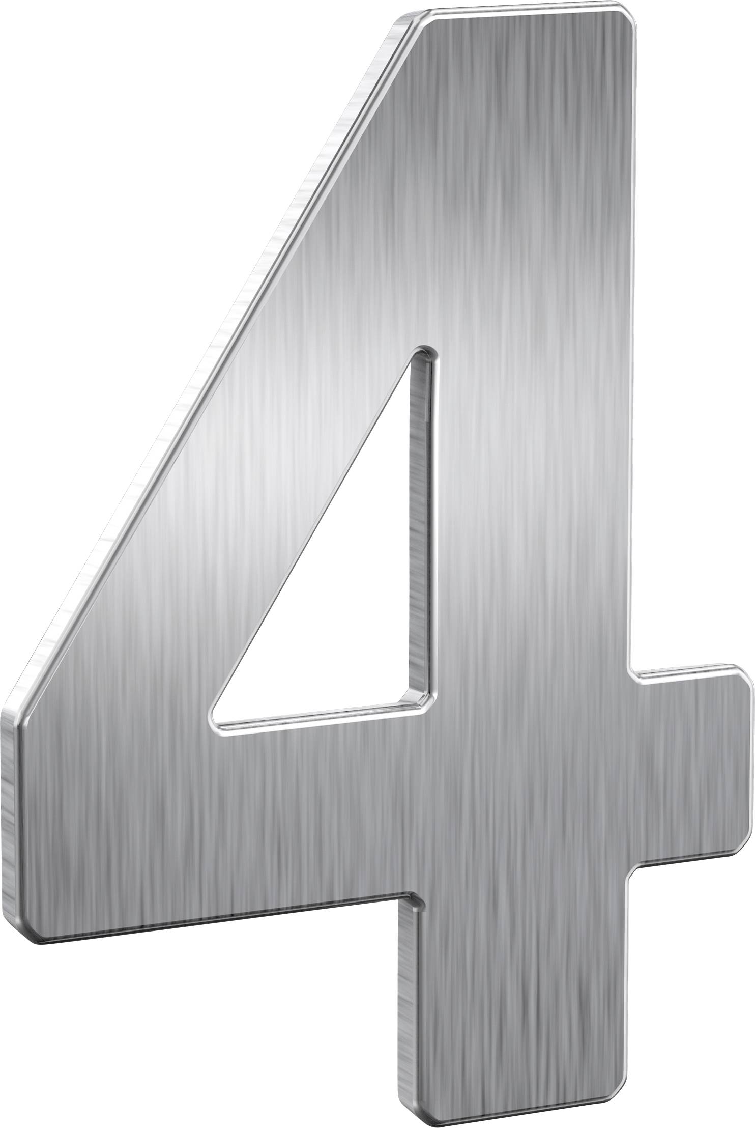 Chiffre métallique '4' dans une finition lisse et argentée, transmettant un sentiment de modernité et d'élégance.