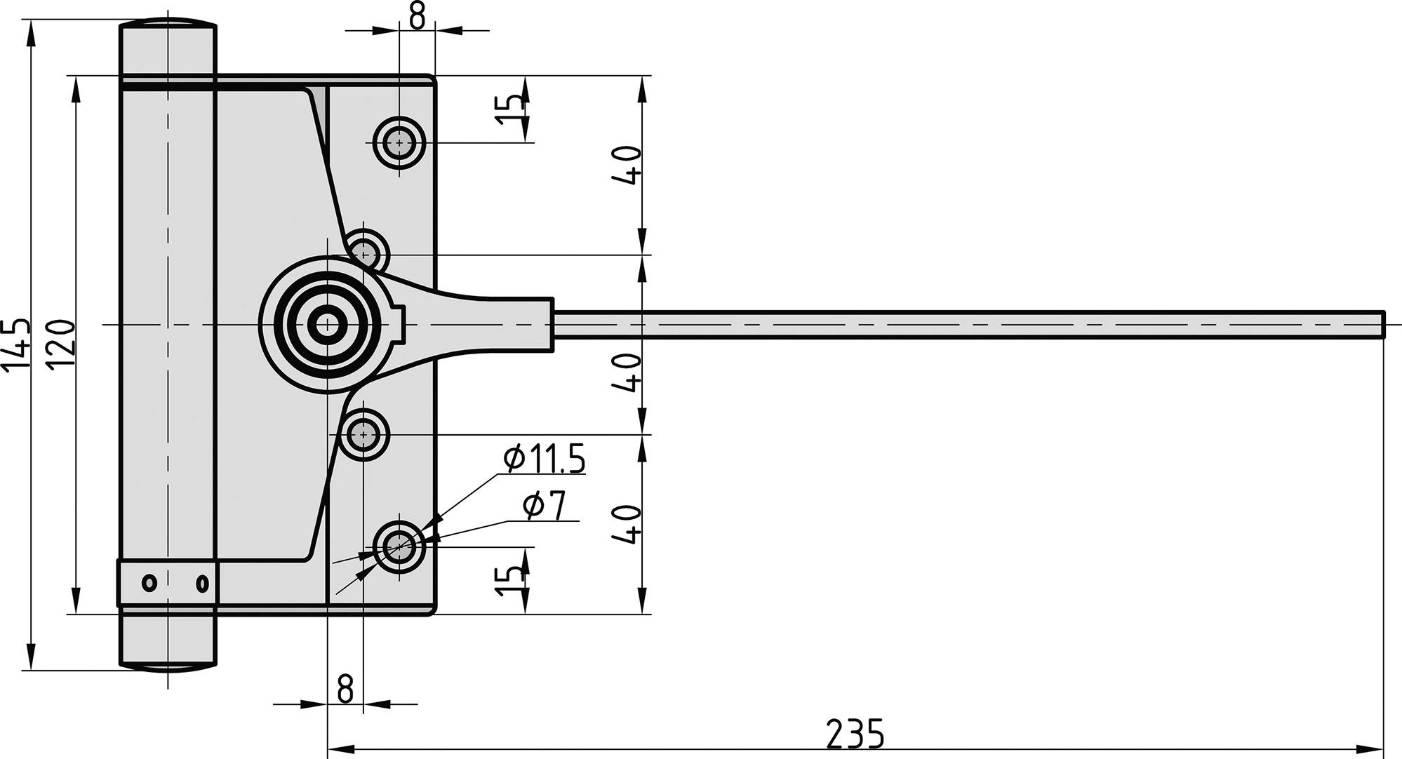 'Dessin technique d'une soupape de bouteille de stockage avec indications dimensionnelles, incluant la longueur (235 mm) et le diamètre (Φ11,5 et Φ7 mm).'