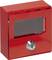 Boîte à clés de secours rouge avec fenêtre en verre et serrure, utilisée pour le stockage sécurisé d'une clé en cas d'urgence.