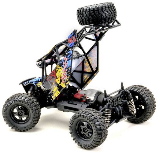 Véhicule tout-terrain jouet avec de grandes roues robustes et un design lumineux, portant l'inscription 'Monster' sur le côté.