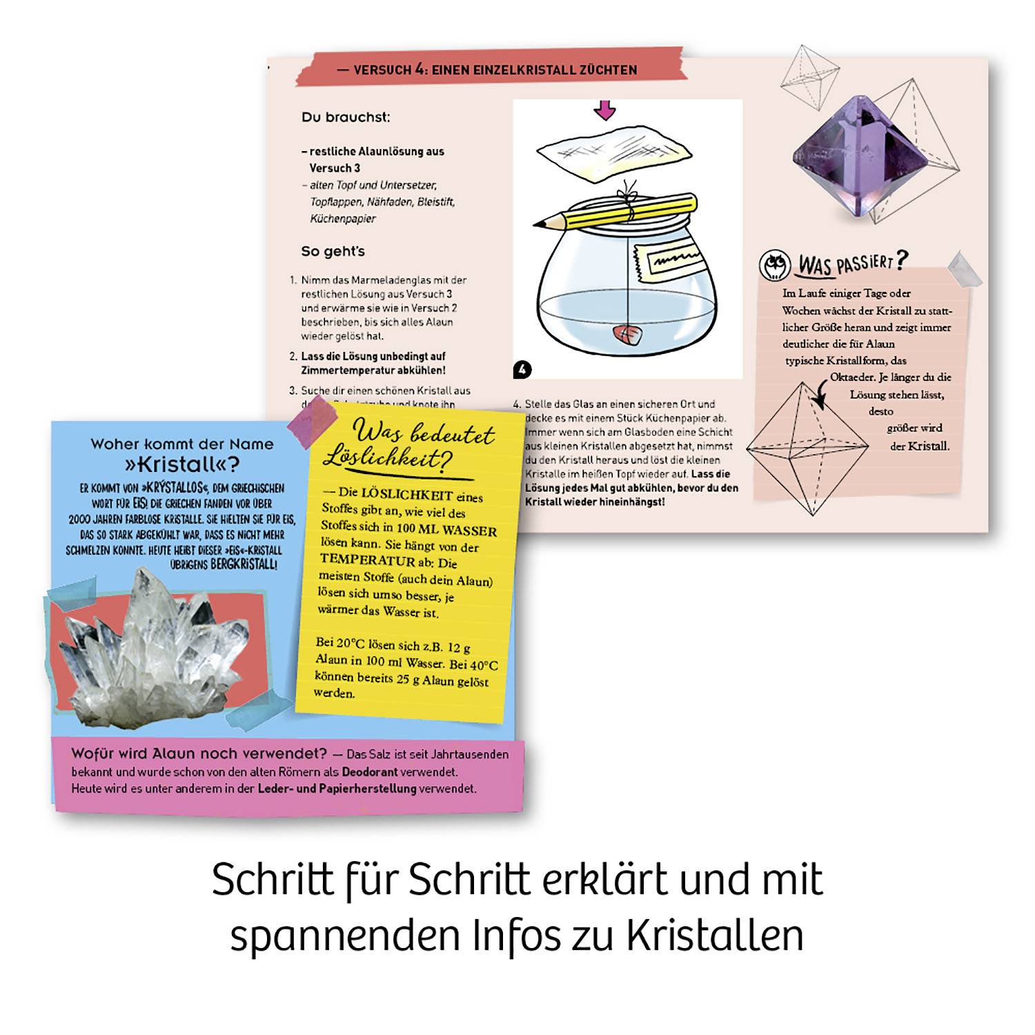 Guide étape par étape pour cultiver des cristaux avec les matériaux nécessaires et des informations de fond intéressantes.