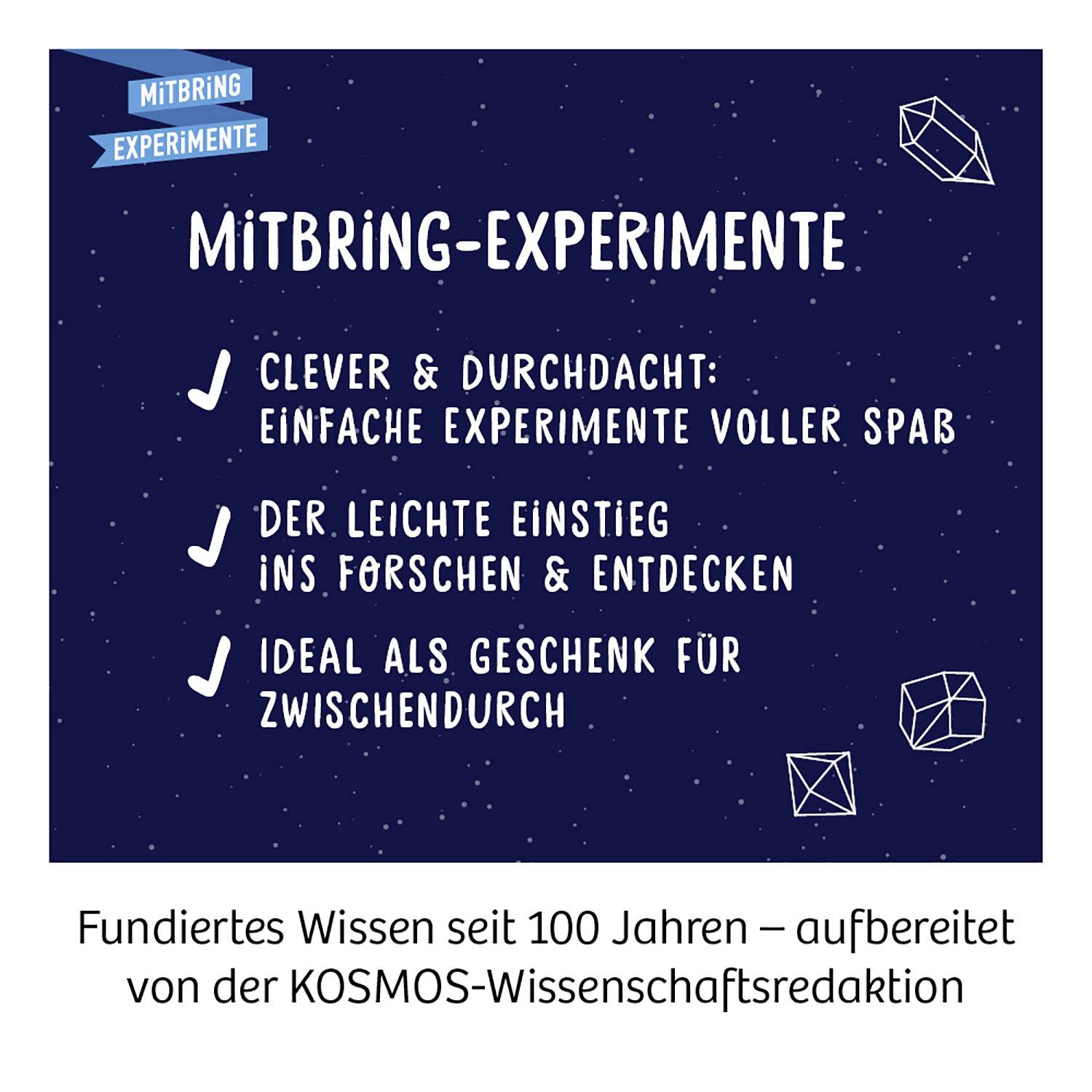 'Expériences à rapporter' : Ingénieux & réfléchi ; des expériences simples pleines de fun. Une introduction facile à la recherche et à la découverte. Idéal comme cadeau.