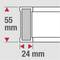 Le diagramme montre un composant avec les dimensions suivantes : hauteur 55 mm, largeur 24 mm.