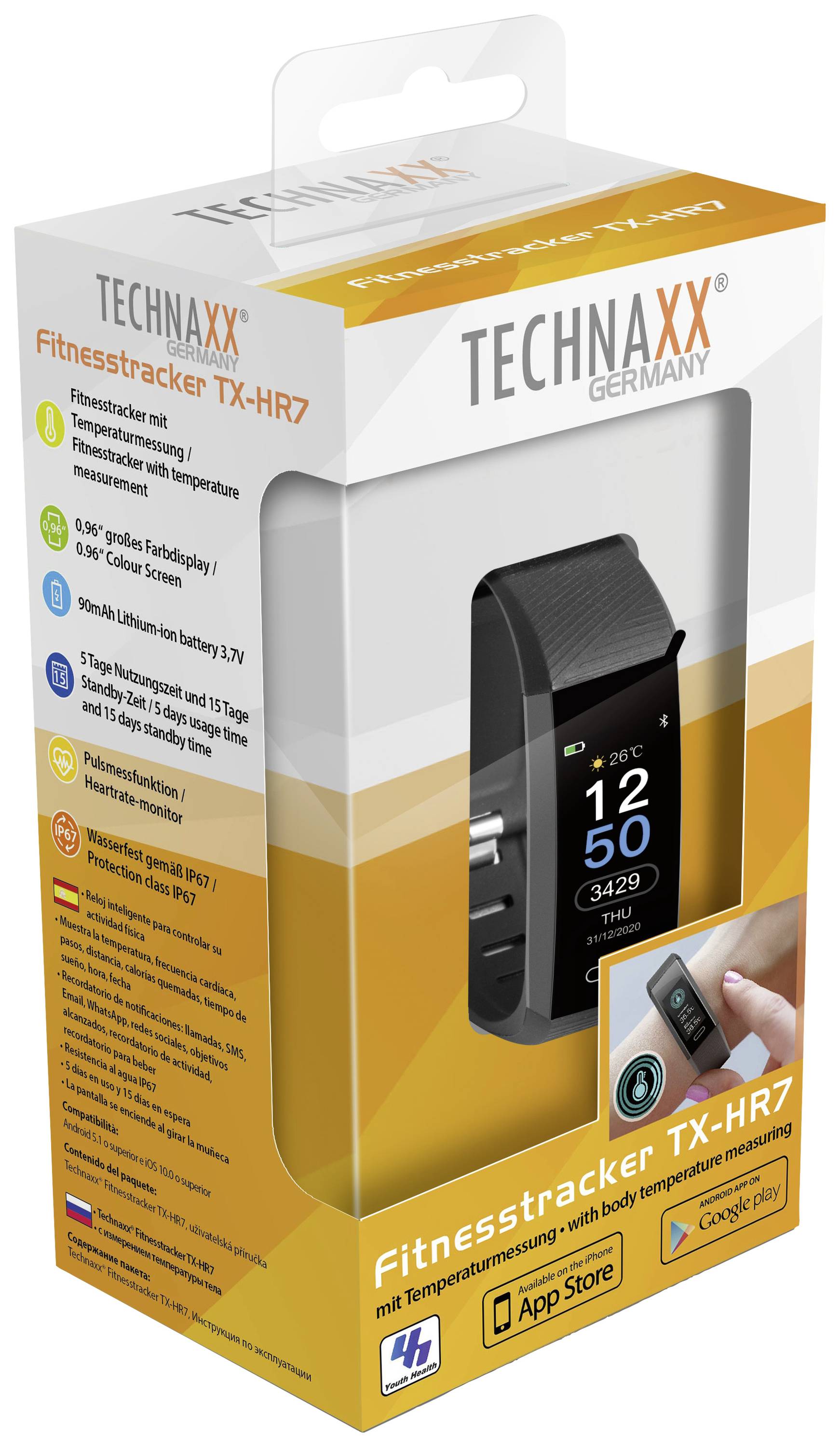 Technaxx TX-HR7 Bracelet connecté avec cardio-fréquencemètre TU noir-2