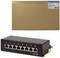 Étiquette de panneau de brassage 'CAT.6A Patch Panel' et 'LogiLink NP0010B' sur carton brun. Panneau de brassage avec 8 ports, numérotés de 1 à 8.