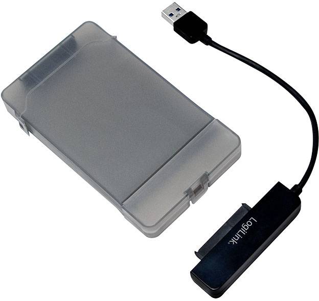Boîtier externe pour disque dur avec câble USB, adapté pour connecter un disque dur interne à un ordinateur.