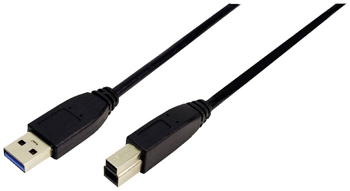 Un câble USB 3.0 avec une fiche de type A et une fiche de type B pour connecter des appareils tels que des imprimantes ou des disques durs externes.