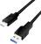 Câble USB avec connecteurs USB-C et USB-A, gaine noire, pour la charge et le transfert de données.