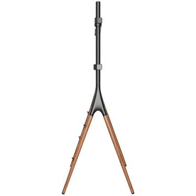 Support trépied avec des pieds en bois fins et un mât en métal, adapté pour les supports d'instruments ou d'enceintes.