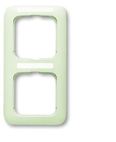 Un cadre rectangulaire vertical de couleur vert menthe avec deux découpes vides, adapté pour les plaques de prises électriques ou d'interrupteurs.