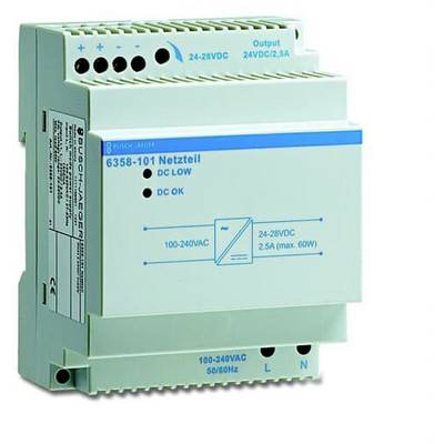 Alimentation électrique, modèle 6358-101, entrée de tension : 100-240 VCA, sortie : 24-28 VCC, 2,5 A. Adapté pour un montage sur rail DIN.