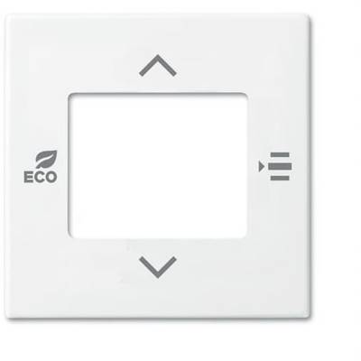 Un panneau de commande de thermostat blanc avec trois touches en forme de flèches et un symbole 'ÉCO' à gauche.