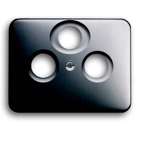 Plaque triple pour système d'interrupteurs en plastique noir à surface lisse, adaptée aux besoins électriques ou à l'installation domestique.