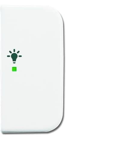 Un appareil blanc avec un symbole d'ampoule et une lumière verte, probablement un indicateur de son état de fonctionnement.