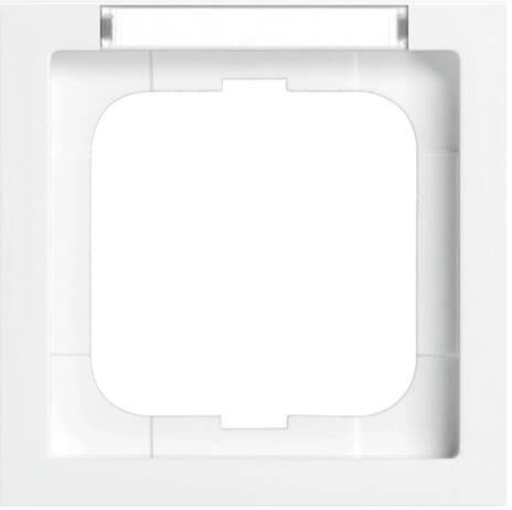 Couvercle de prise électrique blanc carré à bord arrondi.