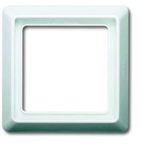 Cadre carré en plastique blanc aux bords arrondis, utilisé pour les installations électriques, tels que les interrupteurs ou les prises de courant.
