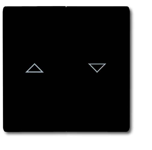 Deux surfaces tactiles noires avec des symboles blancs : à gauche un triangle pointant vers le haut, à droite un triangle pointant vers le bas.