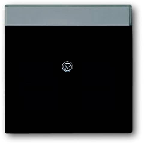 Un panneau de commande noir carré avec un bouton central argenté.
