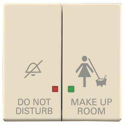 Interrupteur avec deux options : 'Ne pas déranger' avec voyant rouge, 'Chambre à nettoyer' avec voyant vert. Symboles pour sonnette et personnel de ménage.
