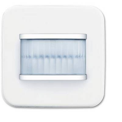 Un détecteur de mouvement blanc avec un capteur bleu au centre.