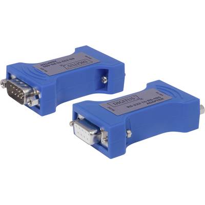 Deux adaptateurs bleus de DIGITUS avec des interfaces RS-232 et RS-485, conçus pour connecter et convertir des interfaces série.