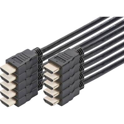 Plusieurs fiches HDMI noires sont regroupées et orientées dans la même direction ; elles servent à transmettre des données audio et vidéo.