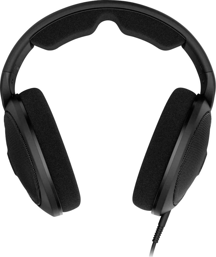 Casque noir circumaural avec des coussinets d'oreille souples et un arceau rembourré, relié par un câble pour la lecture audio.