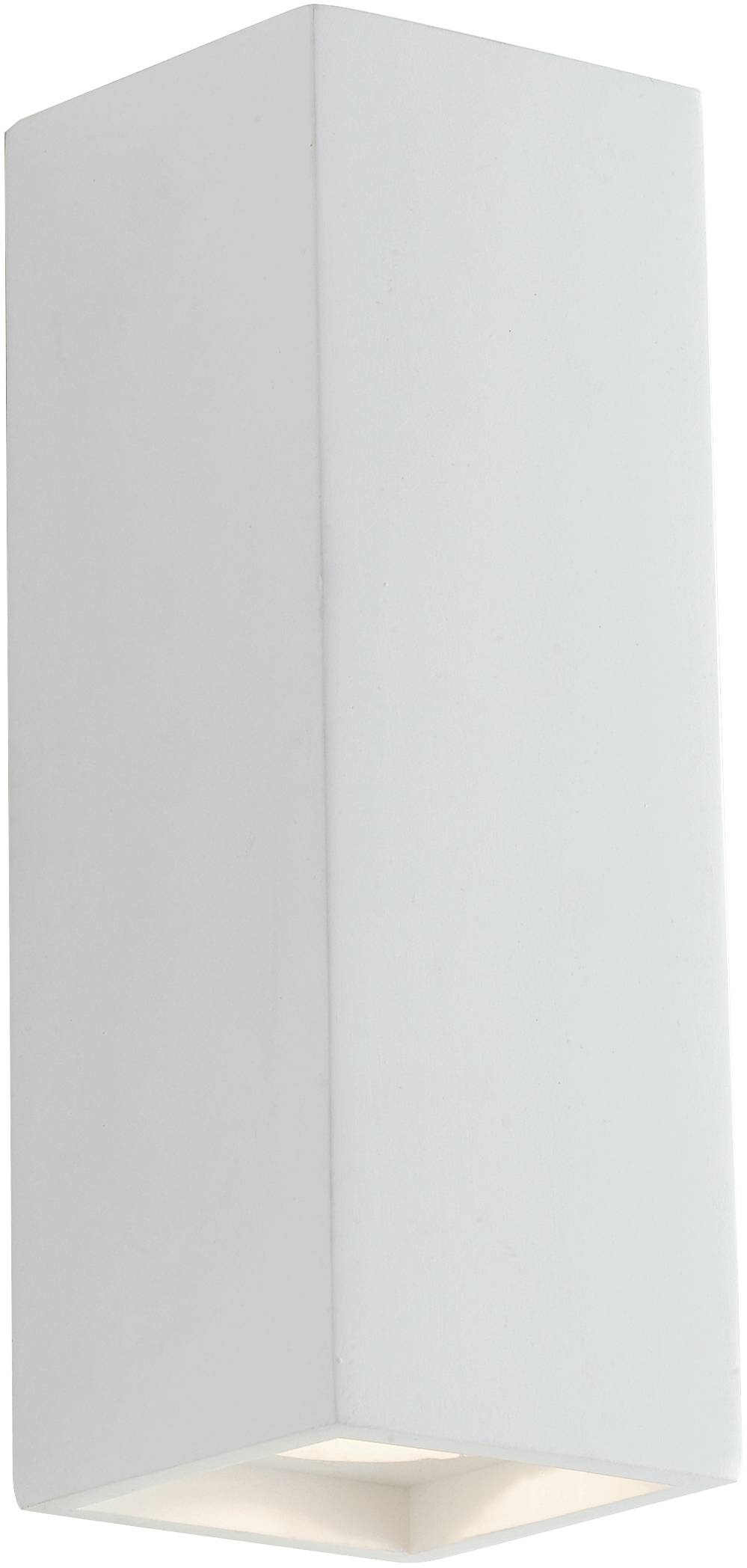 Applique murale de design rectangulaire et minimaliste, blanche, avec émission lumineuse dirigée vers le haut et vers le bas.