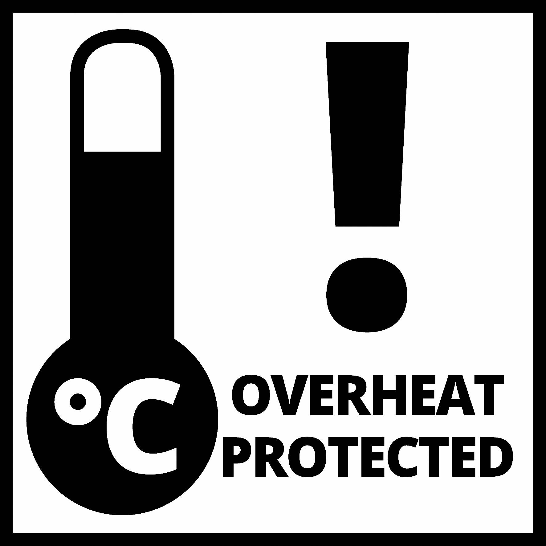 Symbole de protection contre la surchauffe : Un thermomètre et un point d'exclamation indiquent que l'appareil est protégé contre la surchauffe.