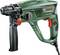 Un marteau perforateur Bosch vert avec poignée rouge et noire, modèle PBH 2100 RE, pour percer et buriner dans des projets de bricolage.