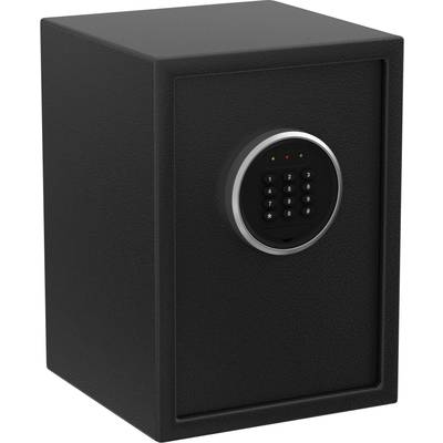 Coffre-fort noir avec serrure électronique à code sur la face avant.