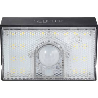 'Détecteur de mouvement avec éclairage LED, design de sygonix, rectangulaire avec bordure noire et champ lumineux structuré, pour montage extérieur.'