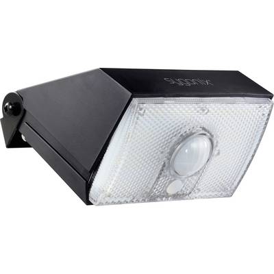 Projecteur LED extérieur noir avec détecteur de mouvement, adapté pour une installation murale. Économe en énergie et résistant aux intempéries.