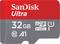 Carte microSD SanDisk Ultra, 32 Go, Classe 10, A1, adaptée aux appareils mobiles, offrant une vitesse et des performances élevées.