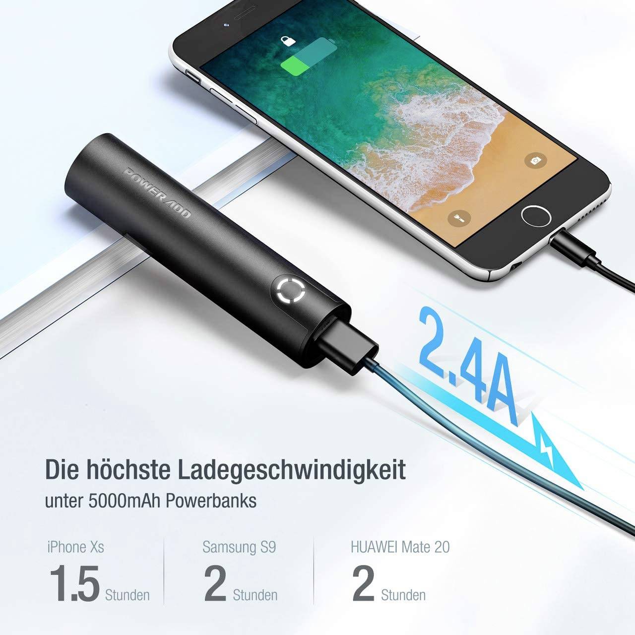 Poweradd EnergyCell Mini Powerbank (batterie supplémentaire) 5000 mAh Fast Charge Li-Ion noir Affichage du statut-5