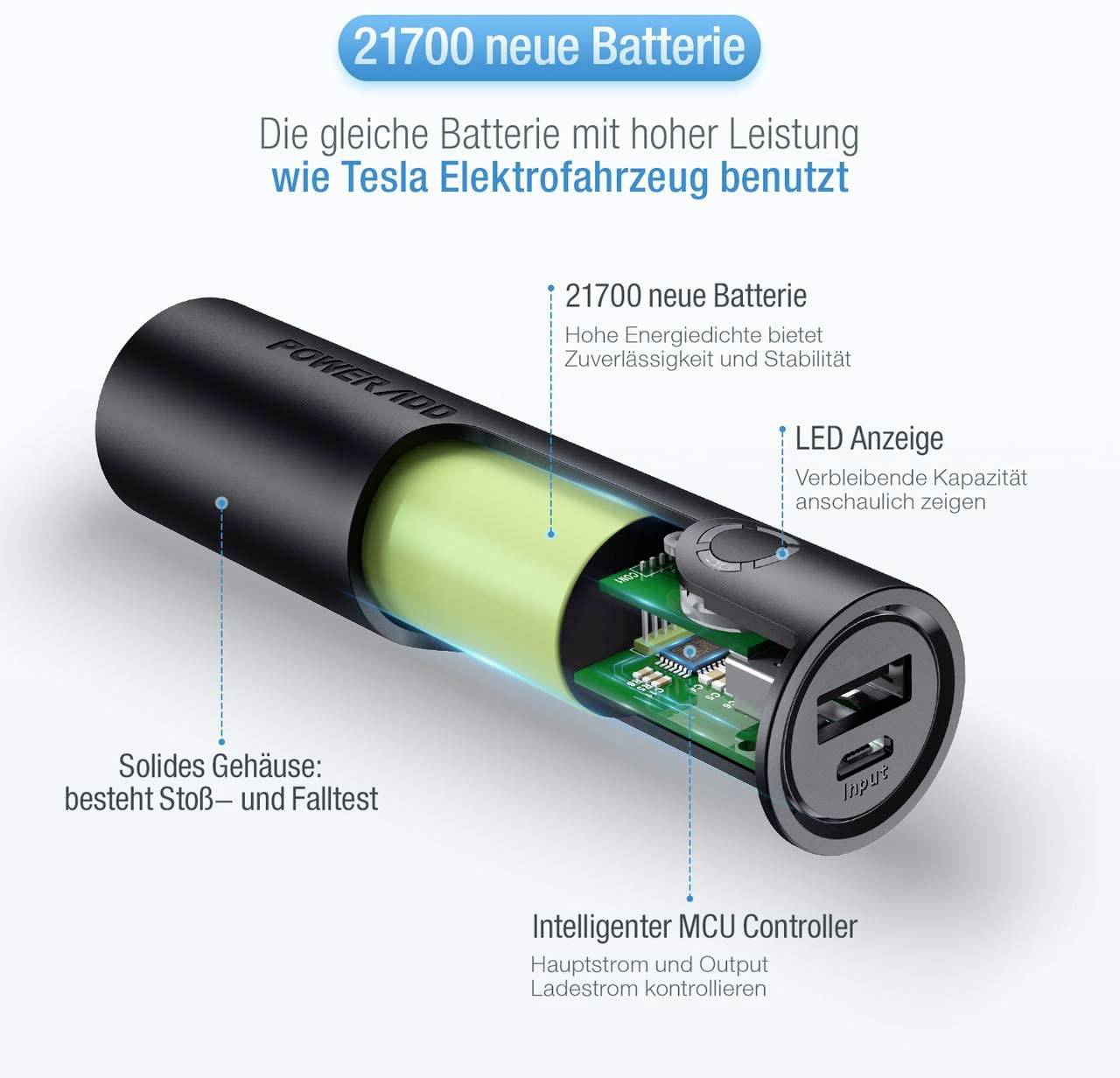 Poweradd EnergyCell Mini Powerbank (batterie supplémentaire) 5000 mAh Fast Charge Li-Ion noir Affichage du statut-7
