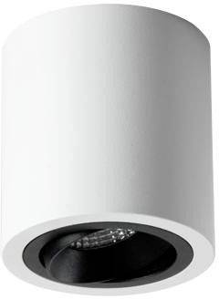 Un luminaire plafonnier cylindrique blanc avec un intérieur noir. Il est conçu de manière moderne et convient aux espaces intérieurs.