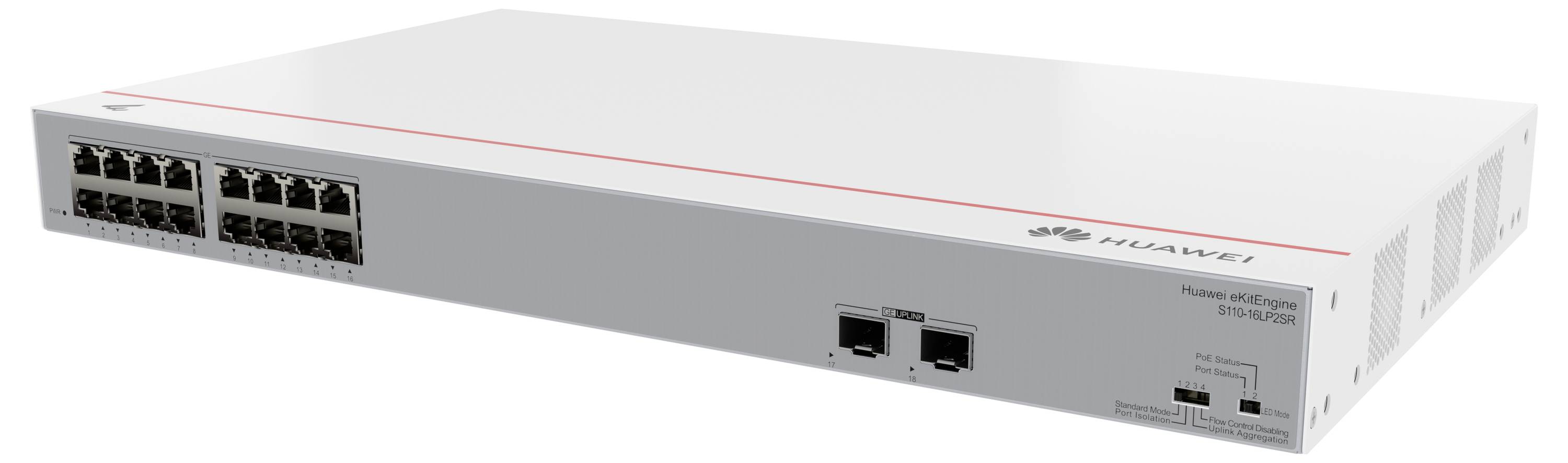 Un commutateur réseau avec plusieurs ports Ethernet et une marque Huawei, utilisé pour connecter des appareils dans un réseau local (LAN).