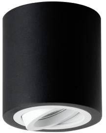 Plafonnier cylindrique noir avec anneau intérieur blanc ajustable, idéal pour un éclairage d'accentuation.