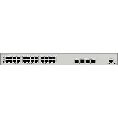 Un commutateur réseau avec plusieurs ports Ethernet. À gauche, on peut voir quatre blocs de huit ports chacun, à droite cinq ports supplémentaires et un port individuel distinct.