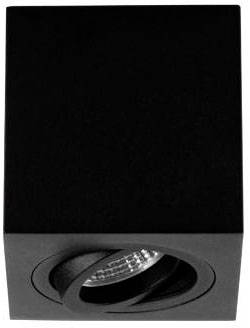 Un plafonnier carré noir avec un projecteur orientable pour un éclairage directionnel. Idéal pour les intérieurs modernes.