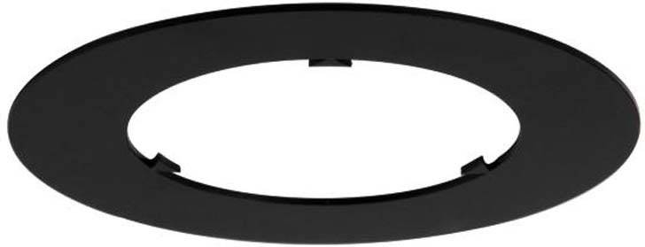 Plaque de couverture ronde noire avec ouverture centrale, probablement un accessoire pour un dispositif d'éclairage ou un appareil similaire.