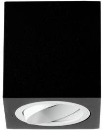 Un luminaire noir rectangulaire équipé d'un projecteur blanc orientable, dirigé vers le bas. Idéal pour un éclairage ciblé.