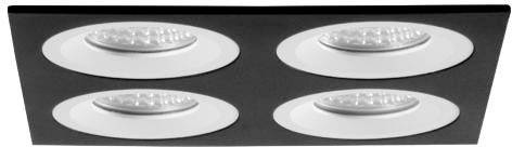 'Luminaire encastré avec quatre lampes LED rondes dans un cadre carré, conçu de manière moderne et fonctionnelle.'