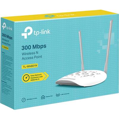 Un emballage d'un point d'accès sans fil TP-Link N, modèle TL-WA801N, avec une vitesse de 300 Mbps.