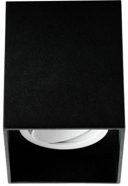 Un luminaire de plafond noir, cubique, avec un éclairage intérieur blanc pour un aménagement d'espace moderne.